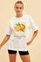 Orange Front Printed White Oversize T-Shirt Men Women Cotton Crew Neck Tshirt - 2