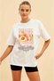 Peach Front Printed White Oversize T-Shirt Men Women Cotton Crew Neck Tshirt - 2