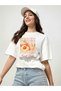 Peach Front Printed White Oversize T-Shirt Men Women Cotton Crew Neck Tshirt - 4