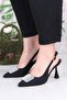 132-1333 Fls Satin Stone Buckle Detailed Open Back Closed Front Heeled Women's Shoes - 2