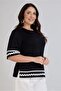 Women's Plus Size Wave Border-Detail Three-Quarter Sleeve Stretch Viscose Blouse with Side Slits - 5