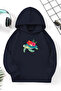 Unisex Navy Blue Children's Hooded Sweatshirt – Turtle, Printed Thick Fabric
