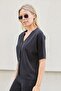 Women's Silky Stretchy Modal Fabric Off-Shoulder V-Neck Button Jacket Cardigan-Black - 3