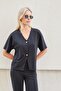 Women's Silky Stretchy Modal Fabric Off-Shoulder V-Neck Button Jacket Cardigan-Black - 4