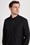 Men's Regular Fit Relaxed Fit Double Pocket Sports Collar Denim Black Shirt - 2