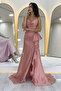 Women's Strapless Draped Back Detail Flywheel Slit Evening Dress White, Black, Khaki, Powder - 2