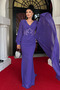 Chiffon Fabric Evening Dress with Beaded Embroidery and Shawl Detail - PURPLE