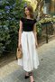 White Pleated Pocketed Women's Midi Length Skirt Mg2536