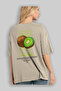 Kiwi Back Printed Beige Oversize T-Shirt Men Women Cotton Crew Neck Tshirt - 3