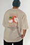Apple Back Printed Beige Oversize T-Shirt Men Women Cotton Crew Neck Tshirt - 6