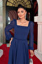 Chiffon Crepe Fabric Square Neck Midi Dress - NAVY - 4