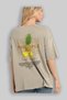 Pineapple Back Printed Beige Oversize T-Shirt Men Women Cotton Crew Neck Tshirt - 3