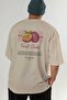 Passionflower Back Printed Beige Oversize T-Shirt Men Women Cotton Crew Neck Tshirt - 6