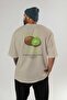 Kiwi Back Printed Beige Oversize T-Shirt Men Women Cotton Crew Neck Tshirt - 4