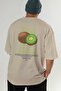 Kiwi Back Printed Beige Oversize T-Shirt Men Women Cotton Crew Neck Tshirt - 6