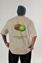 Kiwi Back Printed Beige Oversize T-Shirt Men Women Cotton Crew Neck Tshirt - 2