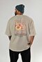 Peach Back Printed Beige Oversize T-Shirt Men Women Cotton Crew Neck Tshirt - 4