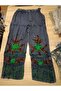 Size 36-38 Compatible, Seasonal, Embroidered, 2 Pockets, Wide Leg, Trousers - 5