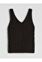 Brown V-Neck Openwork Women's Knitwear Undershirt - 5