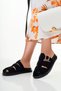 Women's Black Imported Buckle Detailed Slippers - 3