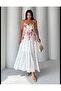 Women's Tie Strap Detailed Floral Lined Knee Length Midi Dress