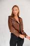 Women's Tan Zipper and Belt Detail Leather Jacket - 2