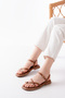 Ring Detailed Flip Flops Tan Brown Skin Orthopedic Flat Sole Daily Comfortable Sandals - 2