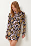 Patterned Mini Knitwear Dress Lub0170 Black Biscuit - 3