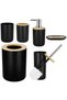 Round plastic bathroom accessory set with bamboo elements, 6 pieces, black - 7