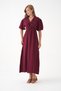 100% Cotton V-Neck Muslin Fabric Elastic Waist Rope Detailed Short Sleeve Dress Mg-2025 - 3