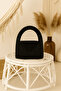Jute Straw Portfolio Clutch Mini Handbag, Handmade Black Natural Trend Bag. - 4