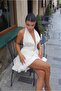 Premium Halter Neck Gold Accessory Detailed Flounced Back Low-Cut Mini Dress - 4