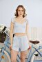 Women's Ruffle Detailed High Quality Ribbed Crop Shorts Suit