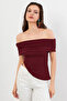 Women's Burgundy Asymmetrical Madonna Collar Blouse Ops4251 - 2