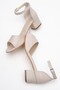 Women's Beige Short Heeled Comfortable Evening Dress Shoes - 3