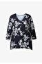 Women's Plus Size Black, V-Neck, Three Quarter Sleeve, Floral Print Blouse 65N39041 - 7