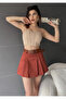 Self-Belted Pleated Skirt with Shorts - 2