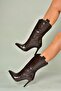 N372677511 Brown Crocodile Print Thin Heeled Women's Boots - 3