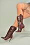 N372677511 Burgundy Crocodile Print Thin Heeled Women's Boots - 3