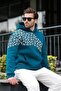 Petrol Green Printed Hooded Men's Sweatshirt E7160 - 2