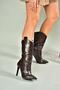N372677511 Brown Crocodile Print Thin Heeled Women's Boots