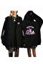 Kuromi Printed Oversize Zippered Black Unisex Hooded Cardigan