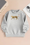 Children's Gray Crew Neck Sweatshirt – Thick Fabric with Leopard Ribbon Print