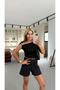 Black Blouse with Shoulder Accessory Detail Draped