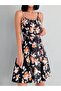 Black Orange Floral Print Square Neck Above Knee Strap Dress - 5