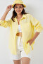 Women's Single Pocket Oversize Linen Shirt Light Yellow 1073 - 3