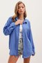 Women's Single Pocket Oversize Linen Shirt Cobalt Blue 1073 - 4
