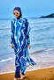 Navy Blue Patterned Chiffon Kimono – Light and Full Length Hijab Beach Pareo P2513-2 - 2
