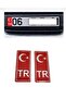 Tr Plate Chrome Sticker Set of 2 - Aluminum Embossed with Tr Written and Crescent and Star (2 Pcs)