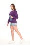 Women's Purple Color Three Thread Fleece Sweatshirt Denim Detailed Oversize Pocket Model - 2